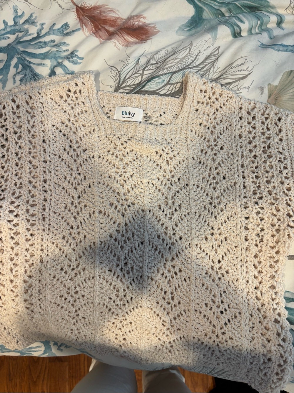 Bluivy Cream Open-Weave Scoop Neck Sweater